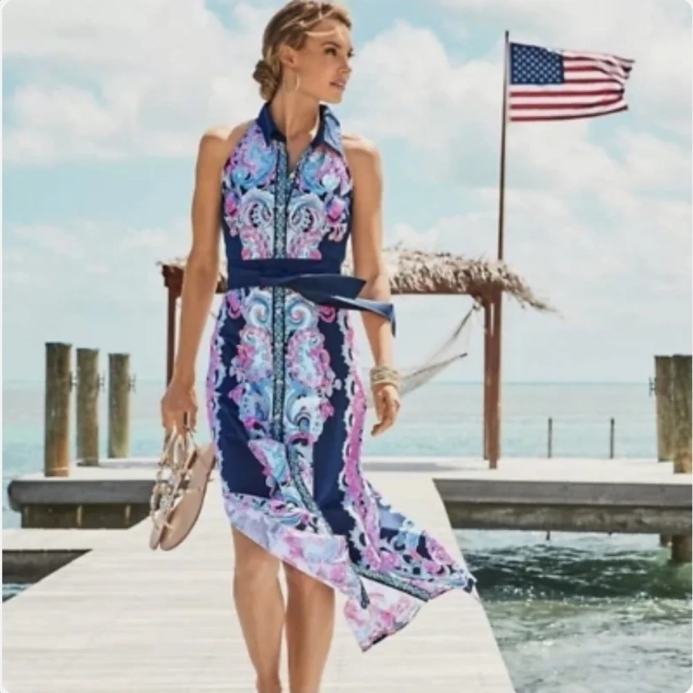NWT Lilly Pulitzer Novah Stretch Midi Dress High Tide Navy Size 6 - Picture 3 of 7